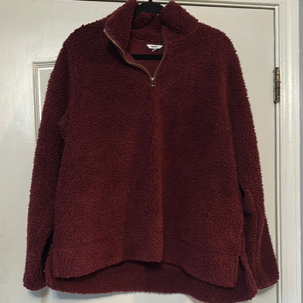 Sonoma Red Teddy Jacket Plush Cozy Style zip up